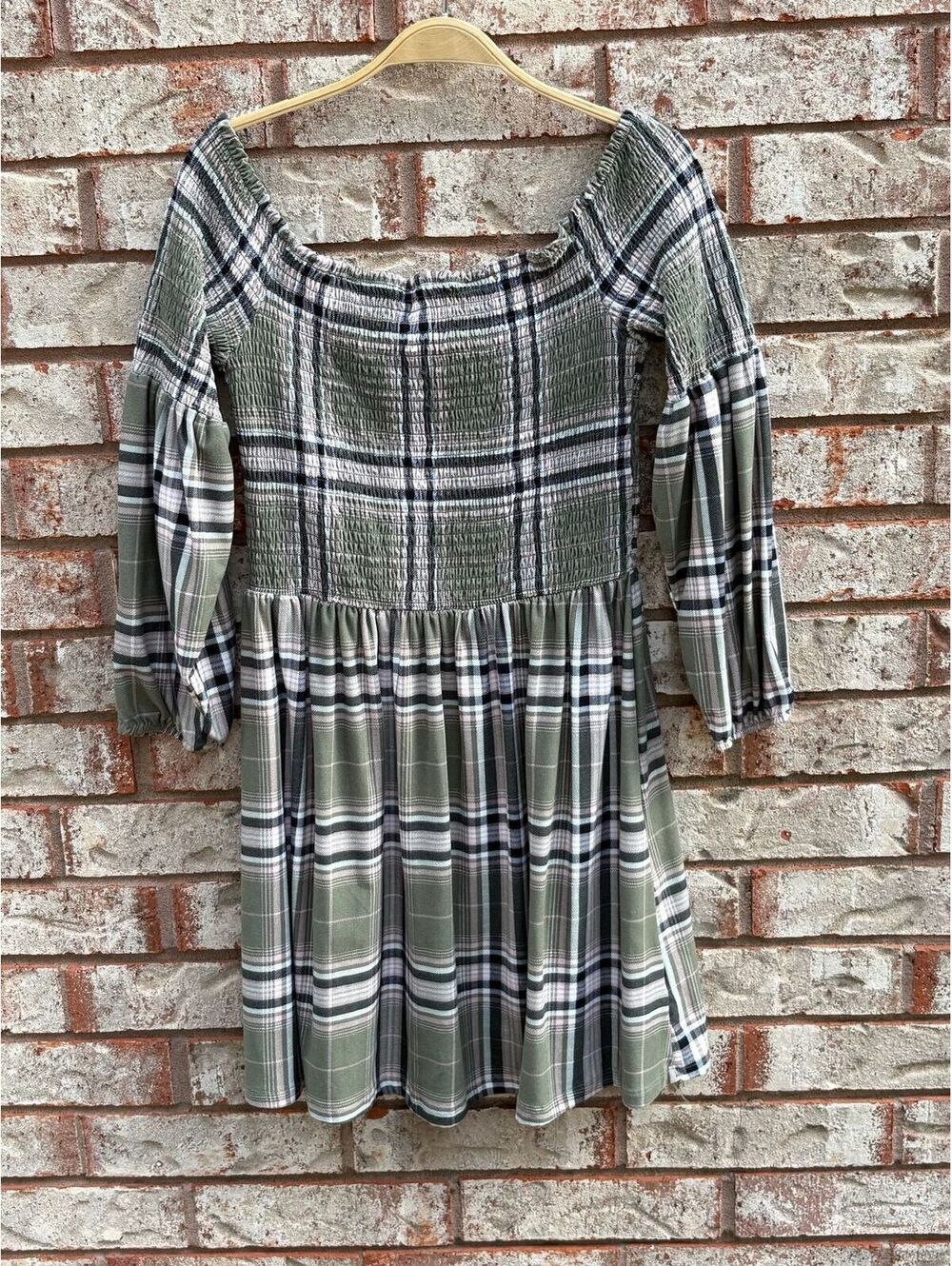 #307 205 Collins Green Plaid Long Sleeve Dress Size L